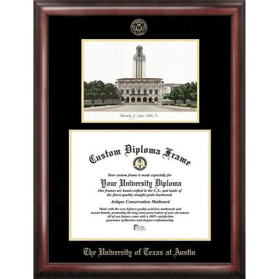 University of Texas, Austin 14w x 11h Gold Embossed Diploma Frame with Campus Images Lithograph