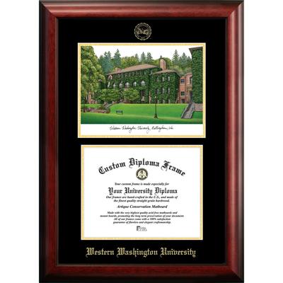 Western Washington University 11w x 8.5h Gold Embossed Diploma Frame with Campus Images Lithograph