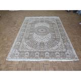 Hand Knotted Ivory Nain with Wool & Silk Oriental Rug (9' x 12'4") - 9' x 12'4"