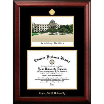 Texas A&M University 16w x 12.5h Gold Embossed Diploma Frame with Campus Images Lithograph