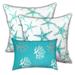 Coral Lagoon Indoor/Outdoor, Zippered Pillow Cover, Set of 2 Large & 1 Lumbar, Ocean, Blue, Sea