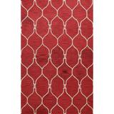 Red Contemporary Trellis Oriental Wool Area Rug Hand-tufted Carpet - 8'0" x 11'0"