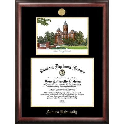 Auburn University 17w x 13h Gold Embossed Diploma Frame with Campus Images Lithograph