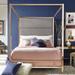 Evie Champagne Gold Metal Canopy Bed with Linen Panel Headboard by iNSPIRE Q Bold