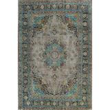 Distressed Floral Persian Mashad Wool Area Rug Hand-knotted Carpet - 8'0" x 11'1"