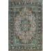 Distressed Floral Persian Mashad Wool Area Rug Hand-knotted Carpet - 8'0" x 11'1"