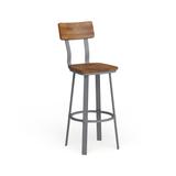 Rustic Walnut Restaurant Barstool with Wood Seat & Back & Gray Powder Coat Frame - 16.25"W x 22.75"D x 45"H