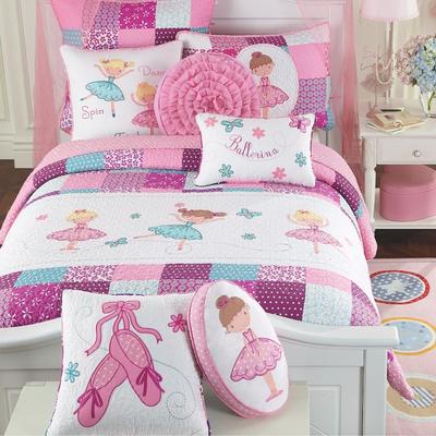 Cozy Line Ballerina Pink Girls Reversible Cotton Quilt Bedding Set with Decorative Pillows