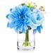 Enova Home Artificial Mixed Fake Silk Roses and Dahlias Flowers Arrangement in Clear Glass Vase with Faux Water For Home Decor