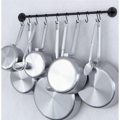 Wallniture Cucina Steel 24'' Wall Mounted Kitchen Rail with 10 Hooks, Black