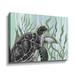 Bay Isle Home™ Gray Sea Turtle w/ Green Seaweed I by Irina Sztukowski - Painting Print on Canvas in Gray/Green | 18 H x 24 W x 2 D in | Wayfair
