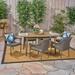 Fayette Outdoor 7 Piece Acacia Wood Dining Set with Stacking Wicker Chairs by Christopher Knight Home