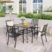 5-piece Faux Wood Table and Metal Stackable Chairs Patio Set - 5-Pieces Sets