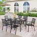 Patio Dining Set 7 Piece Metal Rectangle Patio Table with Umbrella Hole and 6 Metal Dining Chairs