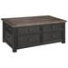 Wooden Lift Top Coffee Table with Drawers and Caster, Black and Brown