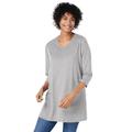 Plus Size Women's Perfect Three-Quarter Sleeve V-Neck Tunic by Woman Within in Heather Grey (Size 6X)