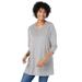 Plus Size Women's Perfect Three-Quarter Sleeve V-Neck Tunic by Woman Within in Heather Grey (Size 6X)