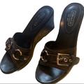 Coach Shoes | Coach Jewel Wedge Heels Leather Silver Buckle 6.5 | Color: Black/Silver | Size: 6.5