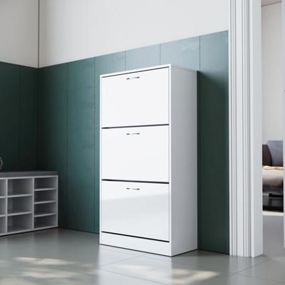 Schuhschrank Schmal Schuhkipper Weiß 3 Fächer Schuhregal Schuhkommode Regal Kommode 63x30x120cm Image