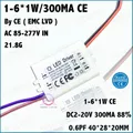 6pcs par CE EMC LVD 6W AC85-277V LED Driver 1-6x1W 300mA DC2-20V LED PowerSupply Courant Constant