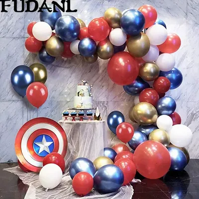 Ballons Captain Of American Super Hero en arc 85 pièces guirlande Kit rouge bleu or blanc