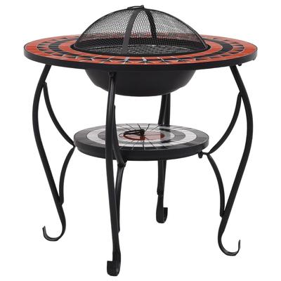 vidaXL Mosaic Fire Pit Table Terracotta and White 26.8" Ceramic - 26.8" x 26.8" x 23.6"