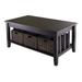 Mission Style Dark Wood Coffee Table with 3-Folding Storage Baskets - 40"W x 22"D x 18.1"H