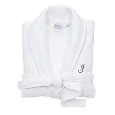 Authentic Hotel and Spa White Unisex Turkish Cotton Waffle Weave Terry Bath Robe with Grey Script Monogram