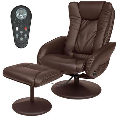 Electric Massage Recliner Chair with Ottoman, Brown Faux Leather