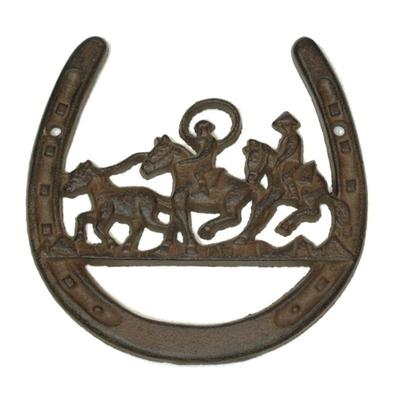 Cast Iron Horse Shoe W Horse Ropers - 6" x 6"