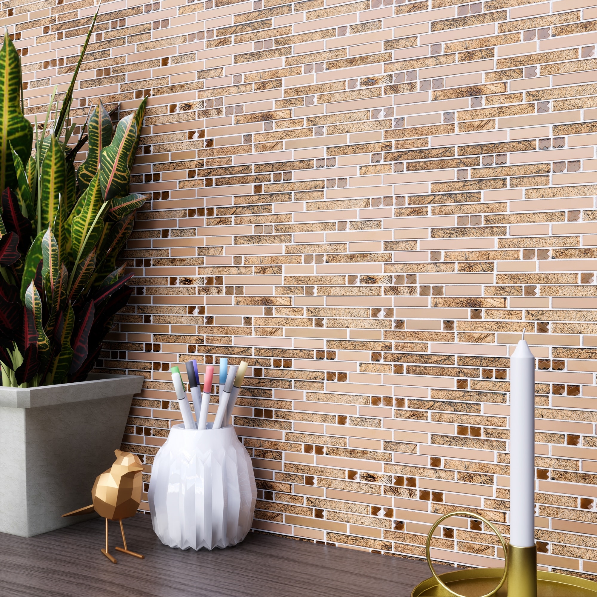 TileGen. Galaxy Diamond Random Sized Metal and Glass Mosaic Tile in Brown Wall Tile (10 sheets/9.6sqft.)