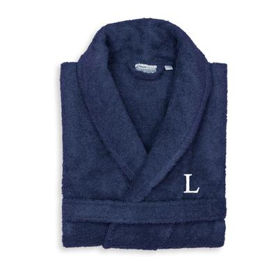 Authentic Hotel and Spa Unisex Navy Blue Turkish Cotton Terry Bath Robe with White Block Monogram