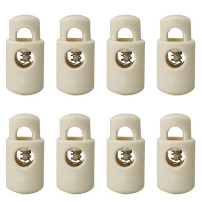 8pcs Spring Cord Locks Single Hole End Stopper Fastener Slider, Beige