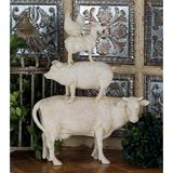 White Polystone Stacked Farm Animals Sculpture - 14 x 4 x 18