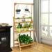 Costway 3 Tier Bamboo Hanging Folding Plant Shelf Stand Flower Pot - 27.5''x16''x47.5''-56.5''(LxWxH)