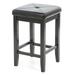 Set of 2 - Black Bar Stools 24-inch High w/ Cushion Faux Leather Seat - 24" H x 15" W x 15" D