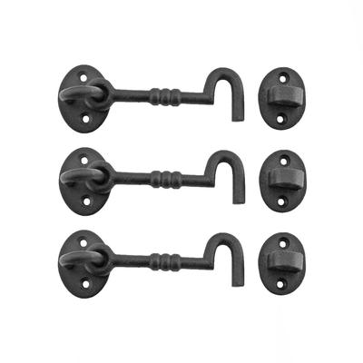 Black Wrought Iron Cabin Hook Eye 5" L Decorative Privacy Hook Latches with Screws (Set of 3) Renovators Supply