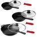 Pre-Seasoned 9 Piece Cast Iron Skillet Set with Lids and Red Silicone Holder