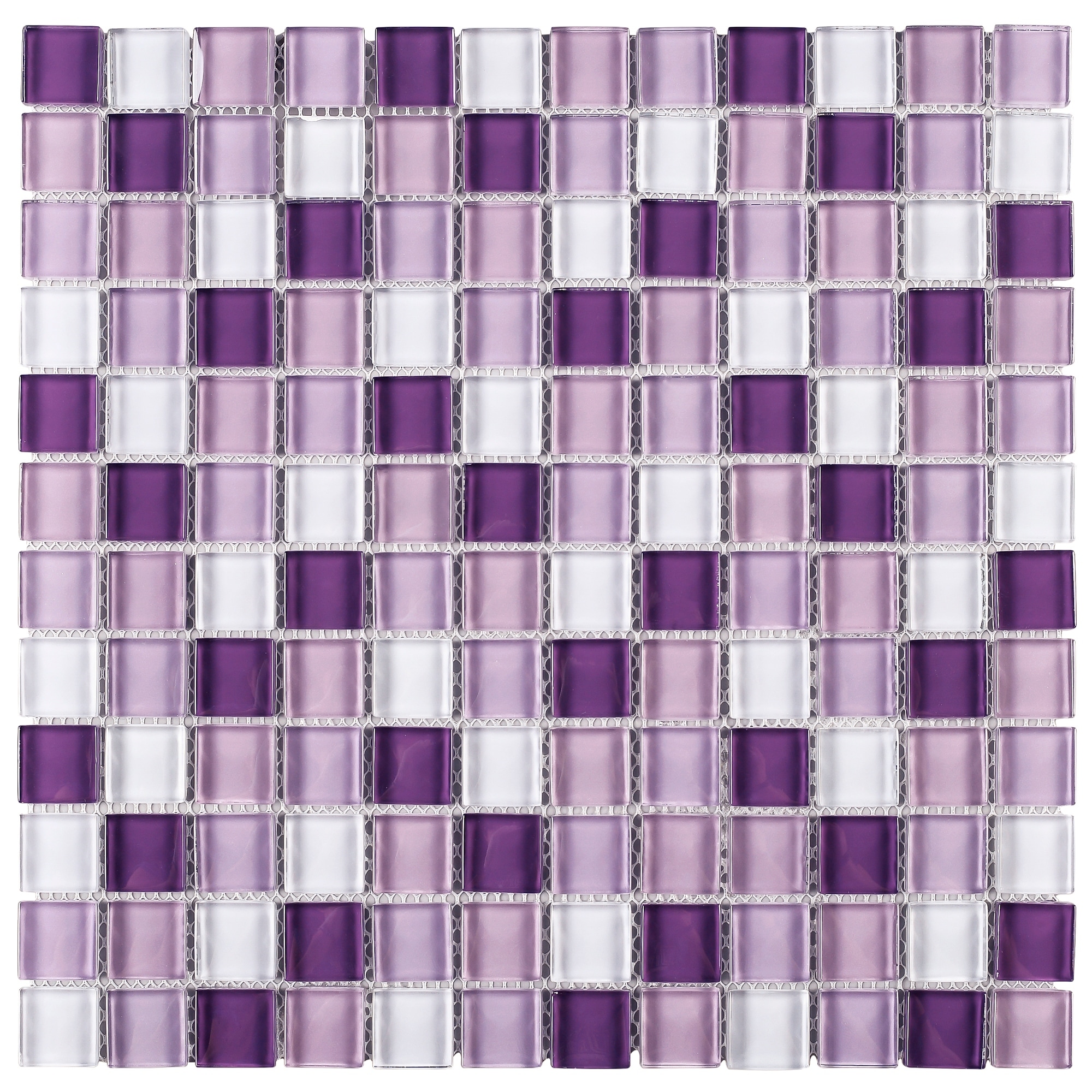 TileGen. Grid 1" x 1" Glass Mosaic Tile in Mix Purple Wall Tile (10 sheets/9.6sqft.)