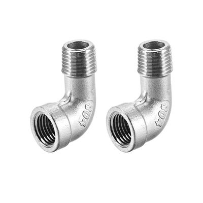 Stainless Steel 304 Pipe Fittings Elbow 1/4BSPT Female x 1/4BSPT Male 2pcs - Silver Tone