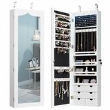 Gymax Lockable Wall Door Mounted Jewelry Cabinet LED Mirror White - See Details