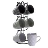 Elama Diamond Waves 6-Piece 12 oz. Mug Set with Stand, Assorted Colors