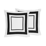 Sweet Jojo White Square Throw Pillows w/ Black Border (Set of 2)
