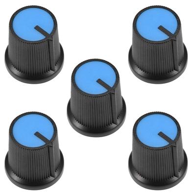 5Pcs Plastic Potentiometer Volume Control Rotary Knob Knurled Shaft Hole - Blue,Black - #A blue-5pcs