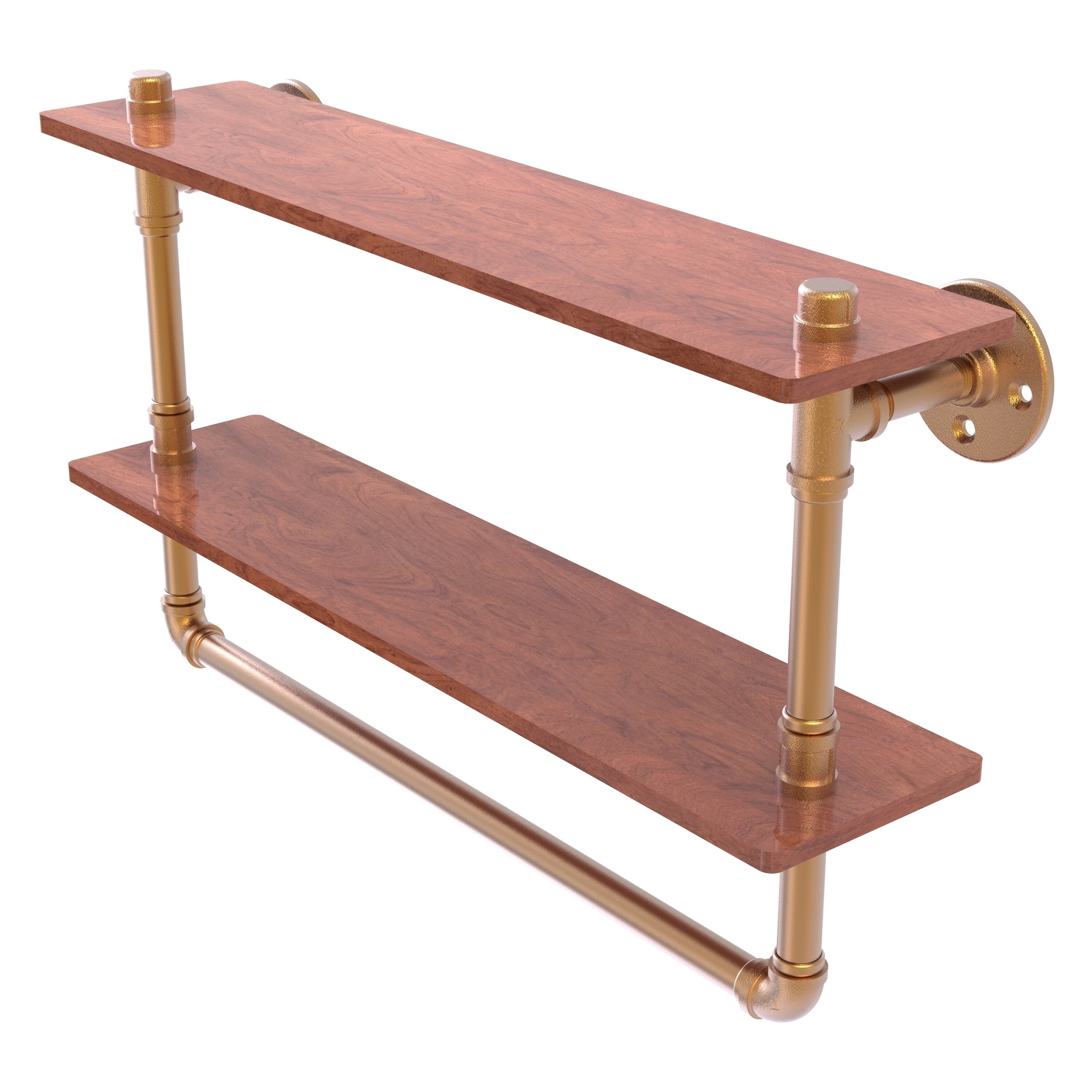 Allied Brass Pipeline Collection 16 Inch Double Ironwood Shelf with Towel Bar