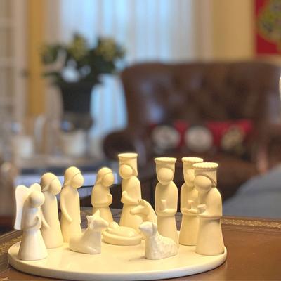 Handmade Nativity Soapstone Sculpture, 13-Piece Set (including Display Board)