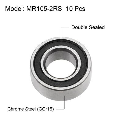 MR105-2RS Ball Bearings Z2 5x10x4mm Double Sealed Chrome Steel 10pcs - 5mmx10mmx4mm