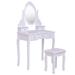 Wooden Vanity Set with 360-deg Rotating Oval Mirror and Cushioned Stool-White - 31.3" x 15.7" x 55.9" (L x W x H)