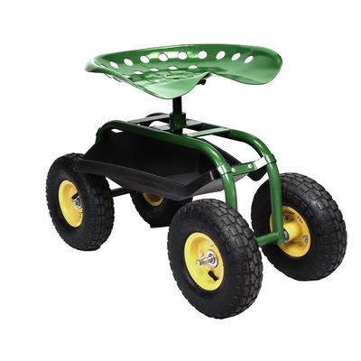 Green Garden Cart Rolling Work Seat With Heavy Duty Tool Tray Gardening Planting - 33" x 16" x 22" (L x W x H)