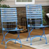 Sunnydaze Cafe Couleur Folding Chestnut Wooden Folding Chair - Blue - Set of 2